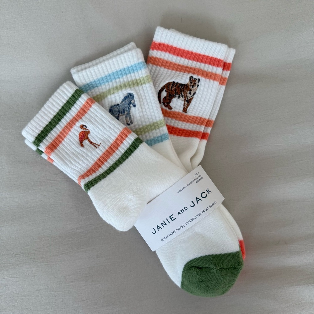 Animal Crew Sock 3-Pack Janie and Jack Size 2-5 NWT